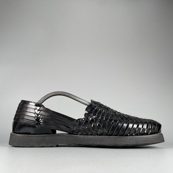 Sunsteps Men’s 9.5 Black Leather Slip On Hand Woven Fisherman Sandals Casual GUC - Picture 7 of 9